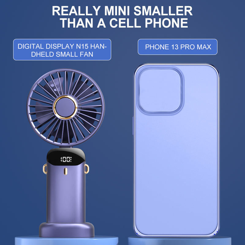 Portable Handheld Fan with Strap and Display