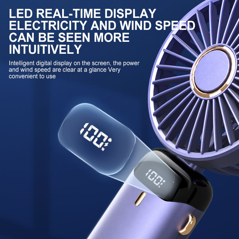 Portable Handheld Fan with Strap and Display