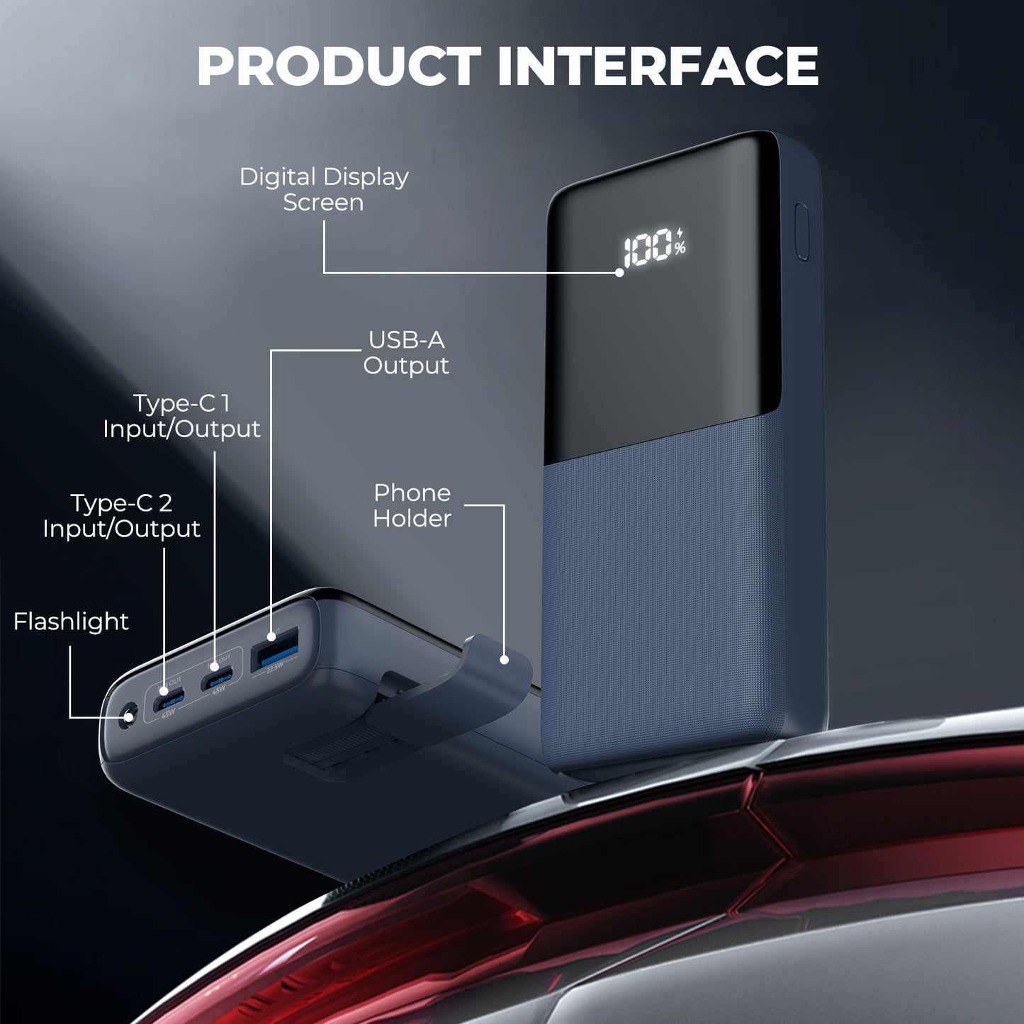 45W 20000mAh Power Bank with Stand and Light