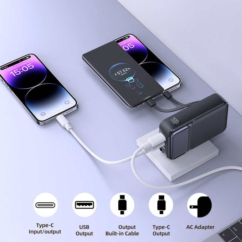 10000mAh Power Bank with Plug USB Cable and Display