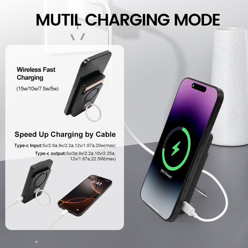 5000mAh Magnetic Power Bank with Holder and Card Bag