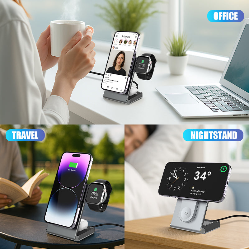 Qi2 Certified 3-in-1 Foldable Wireless Charger