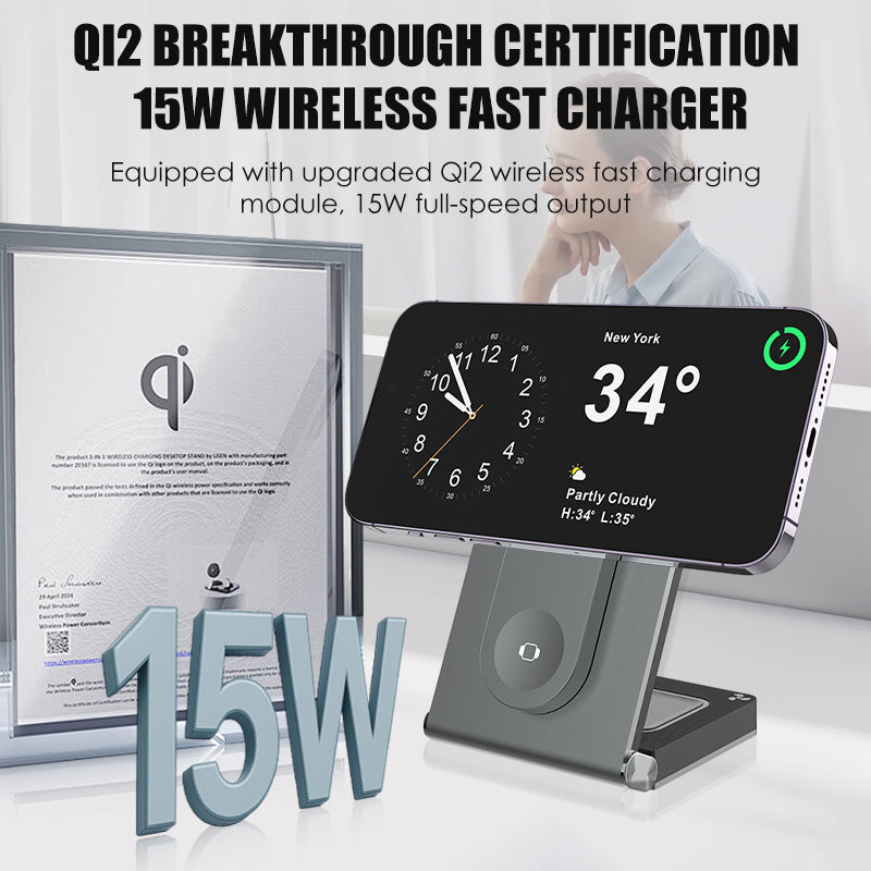 Qi2 Certified 3-in-1 Foldable Wireless Charger