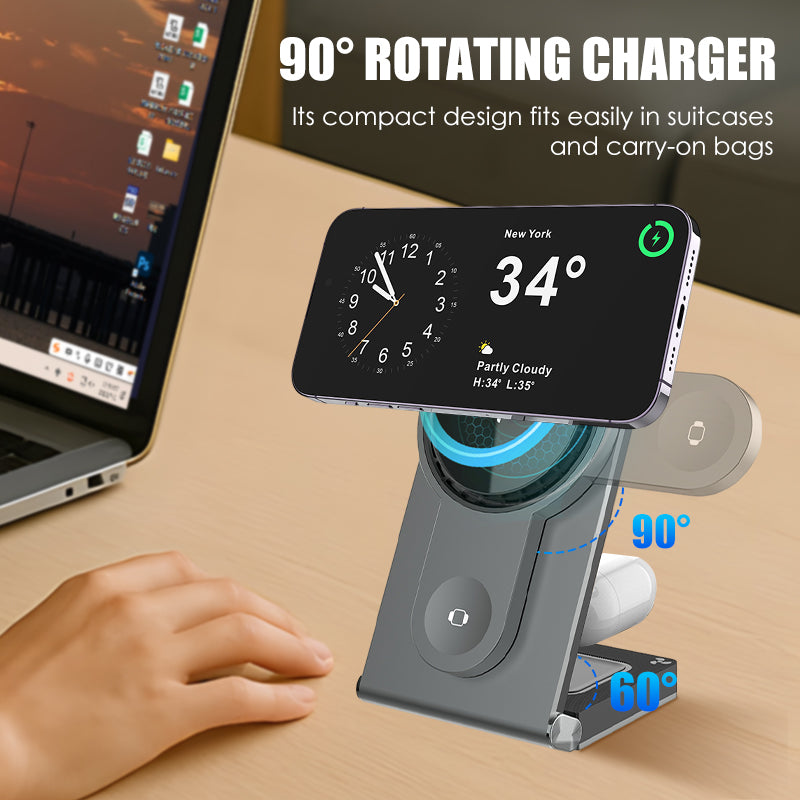 Qi2 Certified 3-in-1 Foldable Wireless Charger