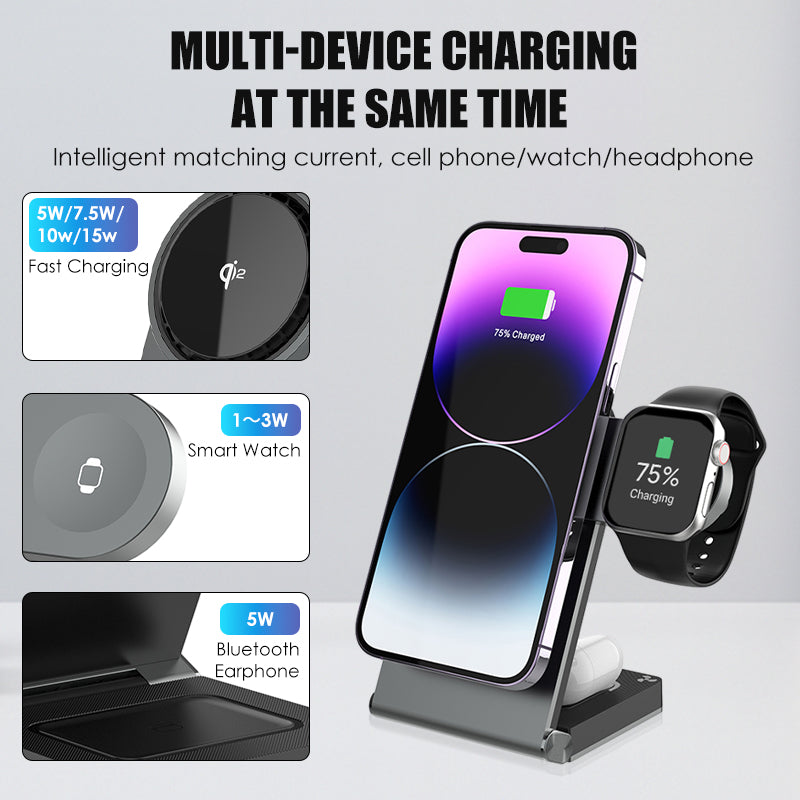 Qi2 Certified 3-in-1 Foldable Wireless Charger
