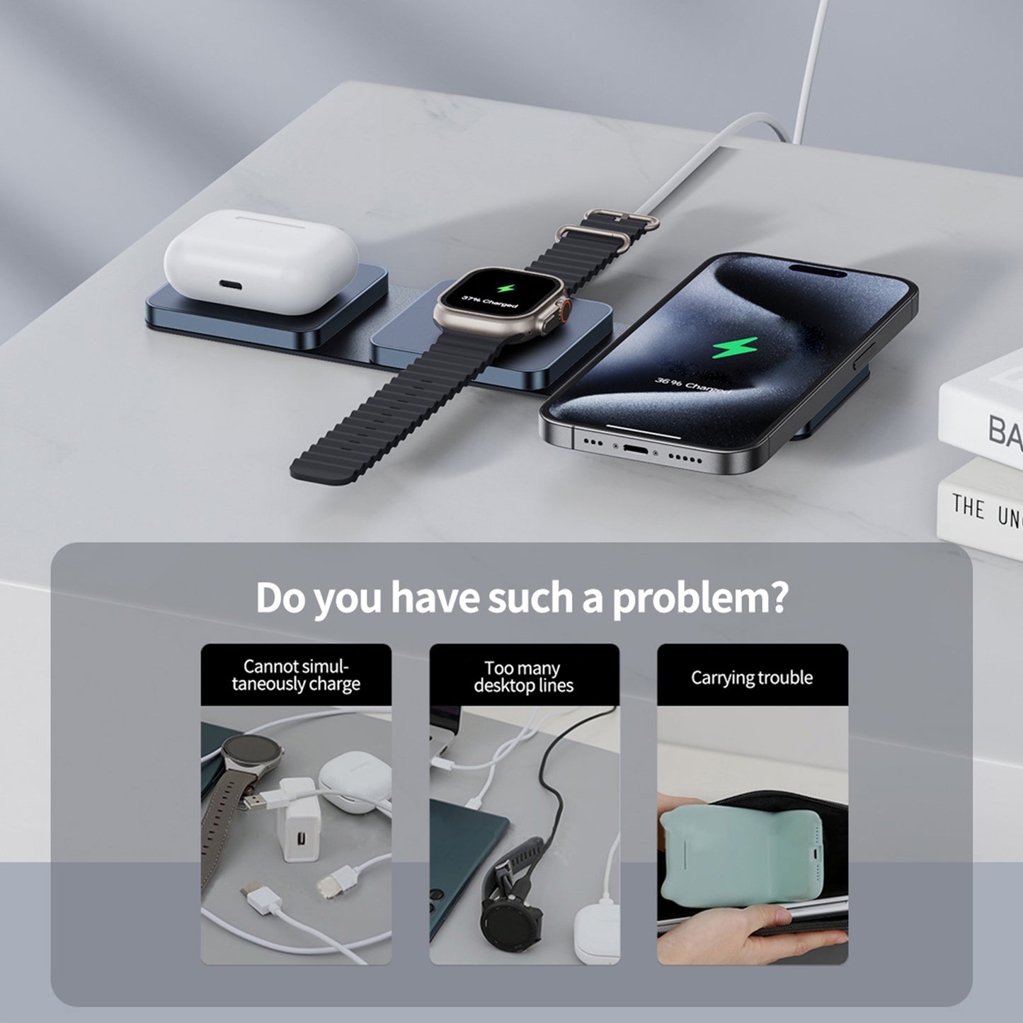 Leather 3-in-1 Foldable Wireless Charger