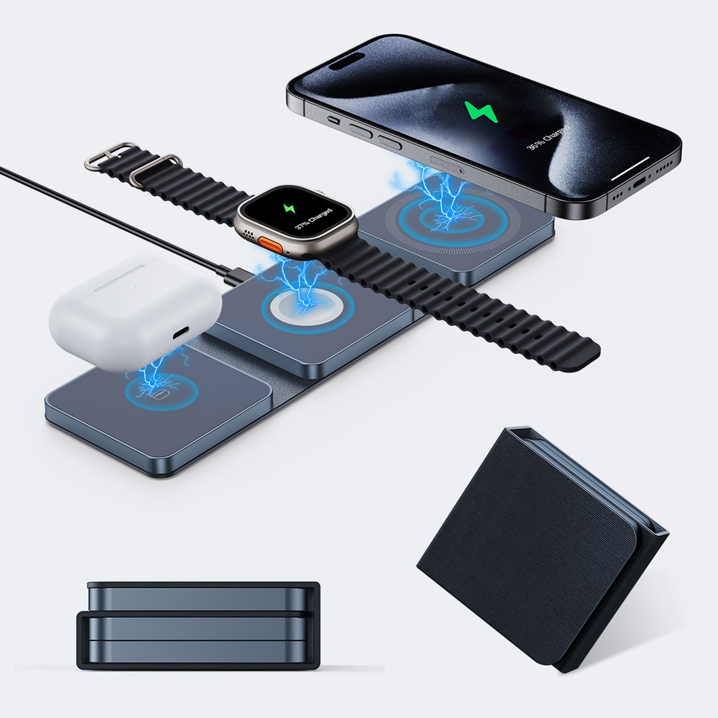 Leather 3-in-1 Foldable Wireless Charger