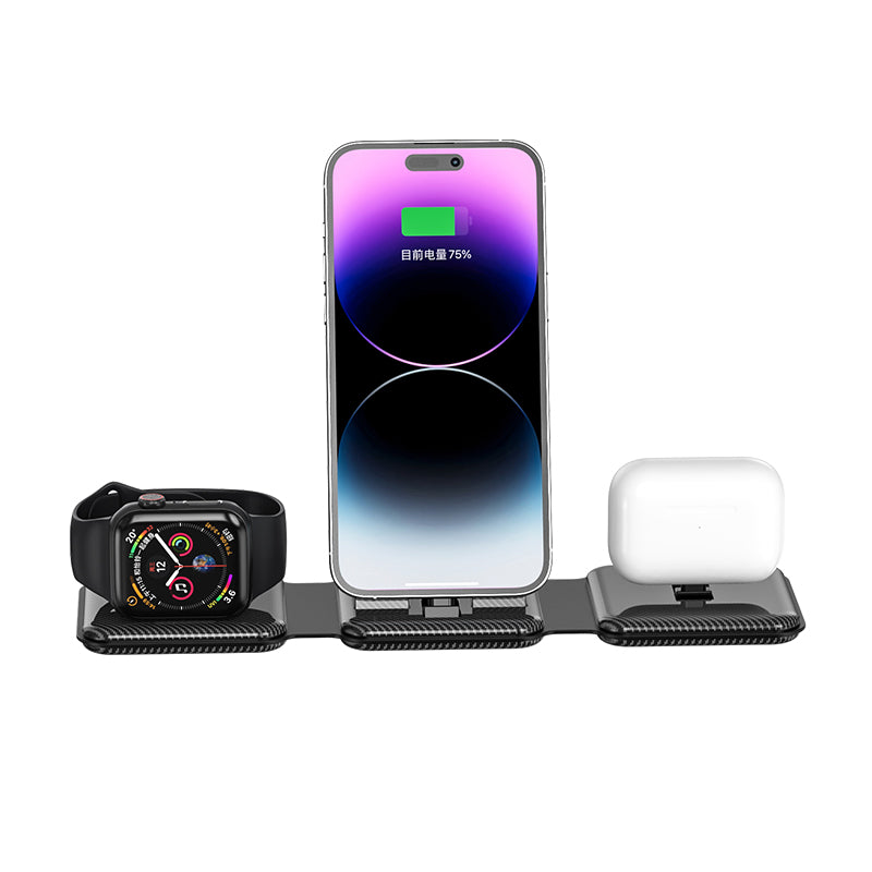 Multi-function foldable 3 in 1 magnetic wireless charger 10W charging holder for iphone watch earphone