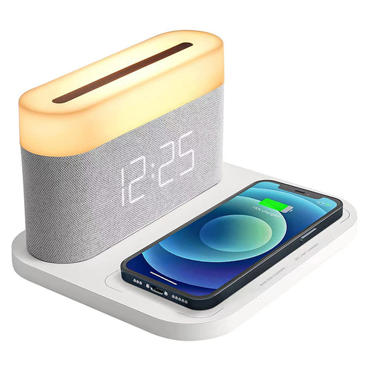 Desk Bedside 15w Qi Fast Charging 3 in One Digital Alarm Clock Wireless Charger Lamp