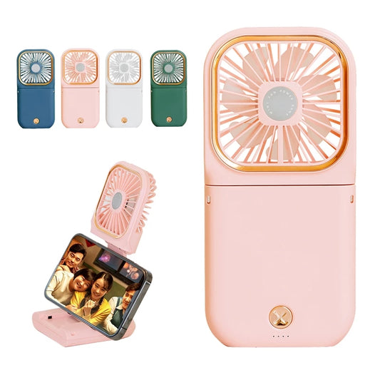 3 in 1 USB Electric Hand Fan Phone Holder 3000mAh Power Bank Rechargeable Mini Portable Folding Hanging Neck Fan