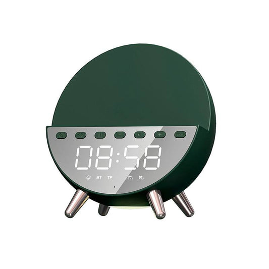 New Multifunctional Bass Stereo BT 5.0 LED Digital 4 in 1 alarm clock wireless charger speaker with FM Radio