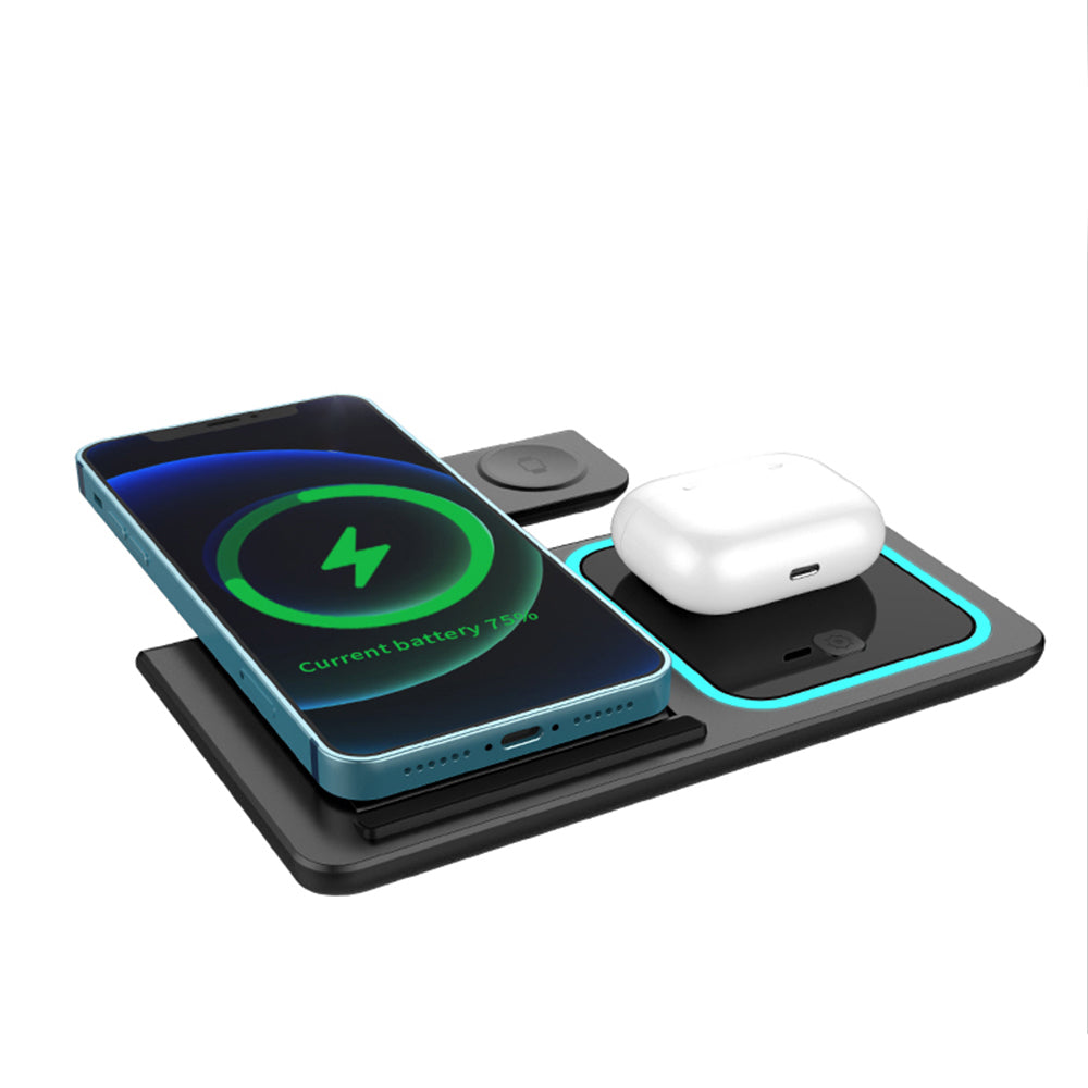 Travel Business Portable Size Folding Power Supply Charging With LED Light 3 In 1 Wireless Charger