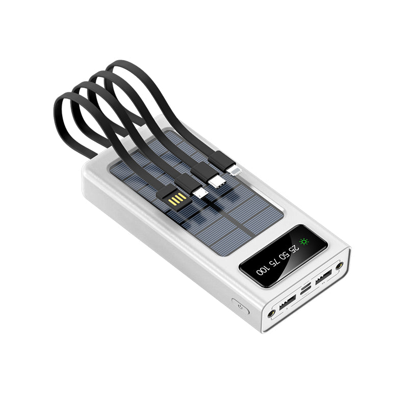 Solar Power Bank Charger 10000mAh built-in cable Waterproof Mobile Power bank solar energy with LED light