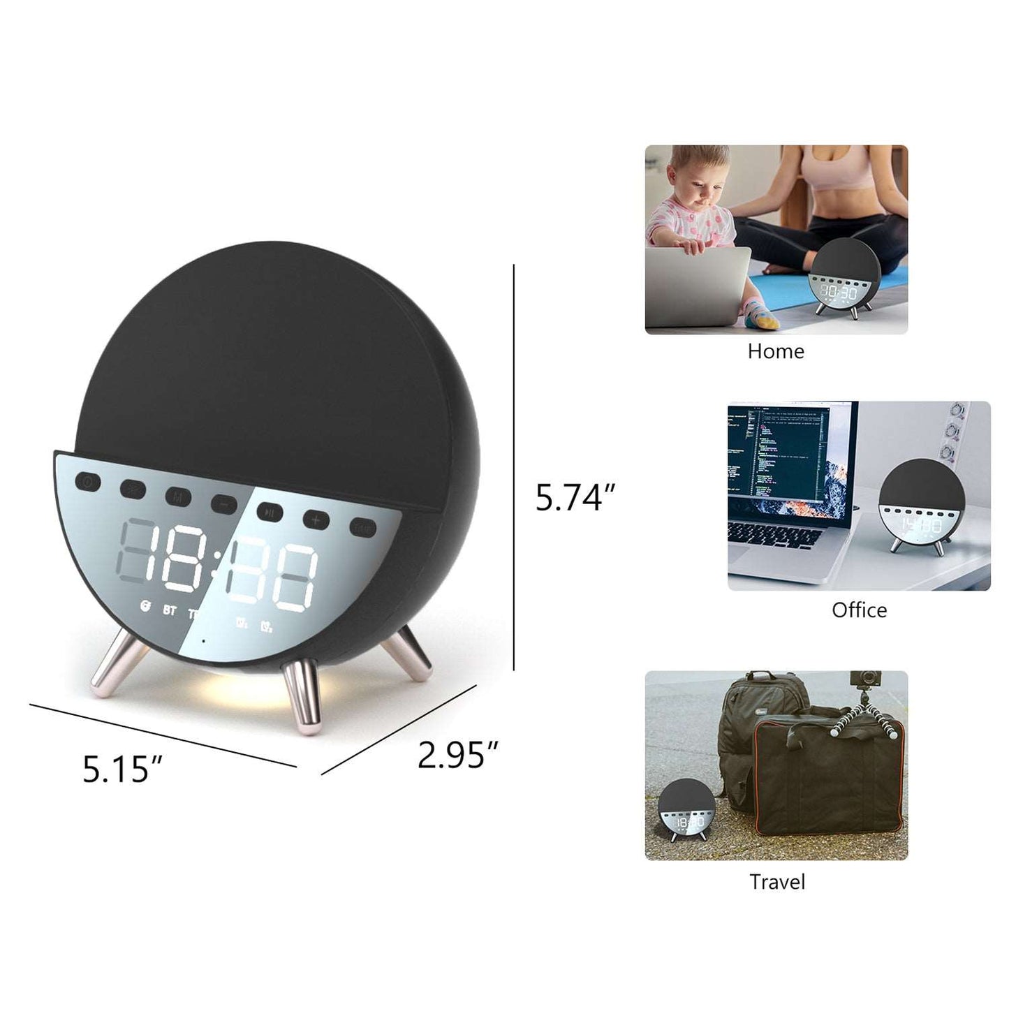 New Multifunctional Bass Stereo BT 5.0 LED Digital 4 in 1 alarm clock wireless charger speaker with FM Radio