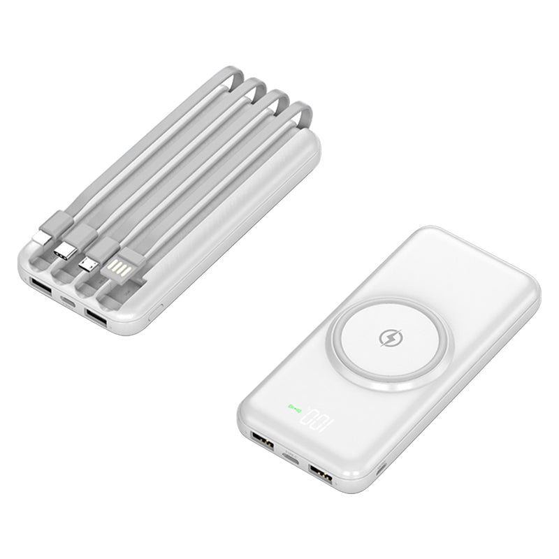 Wireless Charger Power Bank 10000mAh With 3 in 1 Charging Cable LED Display