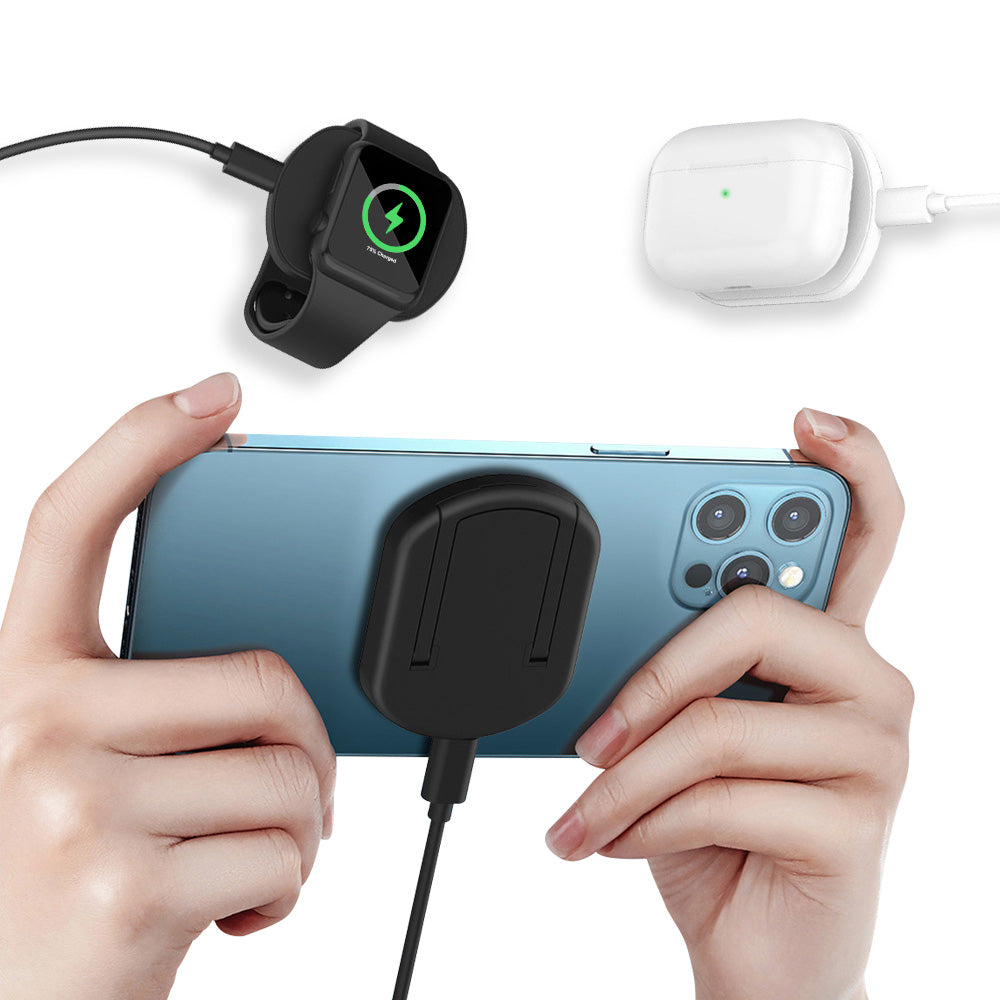 3 in 1 Portable Magnetic Wireless Charger Phone Holder 15W for iPhone 14/14 Pro/Mini Airpods 2/3/Pro iWatch Series