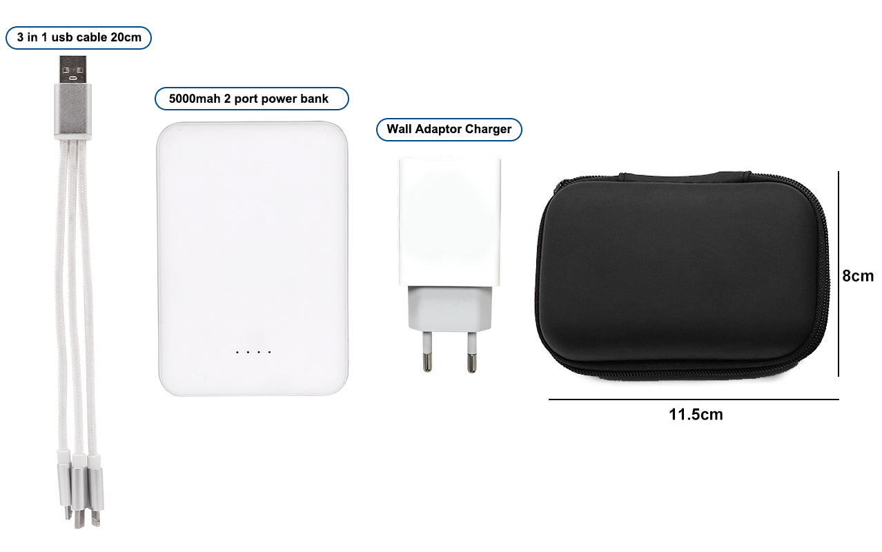 Portable Charging Kit,Included 3000mah Power Bank, 3 in 1 Cable 20cm ,Fast wall charger