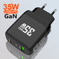 USB QC3.0 PD 35W dual port GaN Nitride Chip wall charger for mobile phone, laptop, tablet