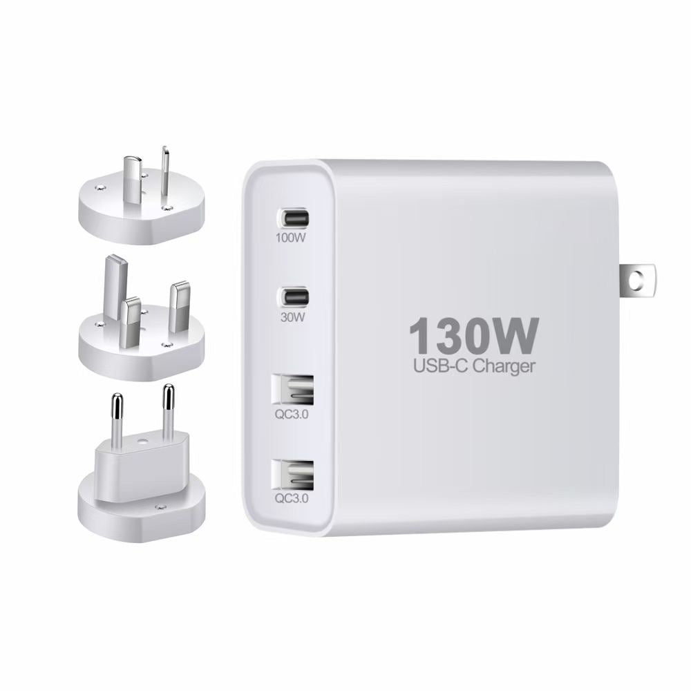 New trending QC USB PD multi port 130W US, UK, EU, AU wall charger for mobile phone, laptop, tablet