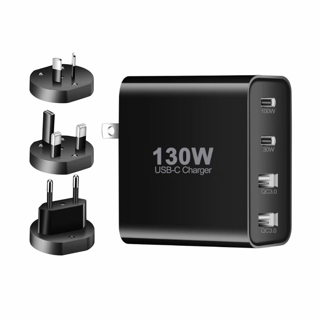 New trending QC USB PD multi port 130W US, UK, EU, AU wall charger for mobile phone, laptop, tablet