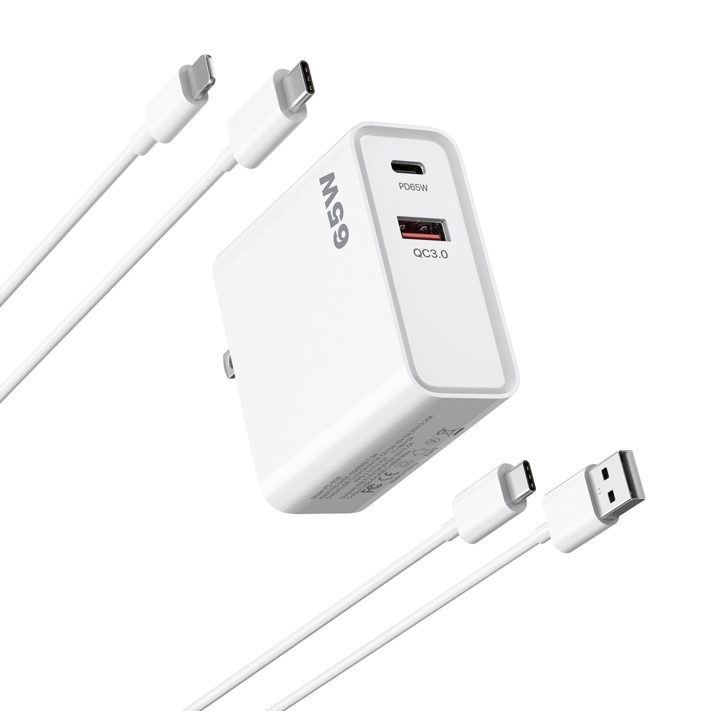 New trending QC USB PD dual port 65W fast charging wall charger for mobile phone, laptop, tablet