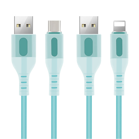 Premium Silicone USB-A to Lightning Cable USB-Micro Type-C with LED Light