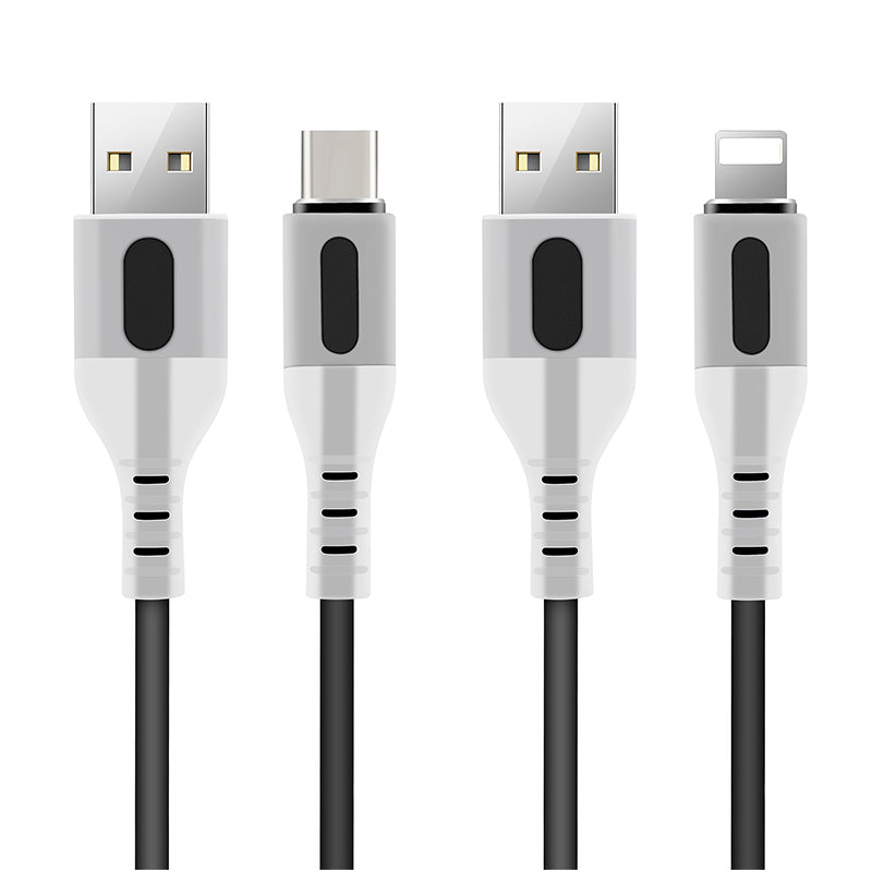 Premium Silicone USB-A to Lightning Cable USB-Micro Type-C with LED Light