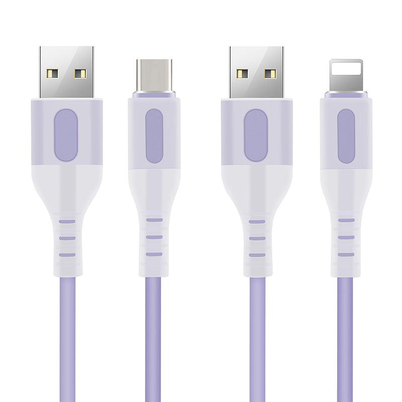 Premium Silicone USB-A to Lightning Cable USB-Micro Type-C with LED Light