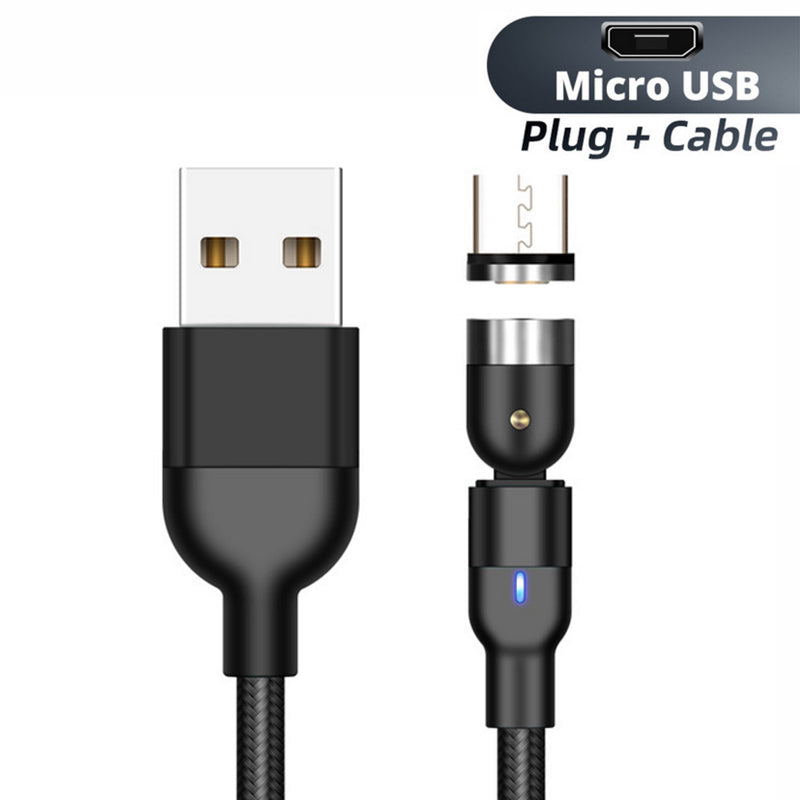 Magnetic USB-A to Lightning Type-C Cable 360°+180° Rotation Charging Cable