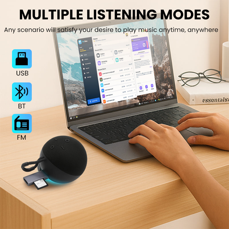 Portable Bluetooth Speaker with Strap and Light