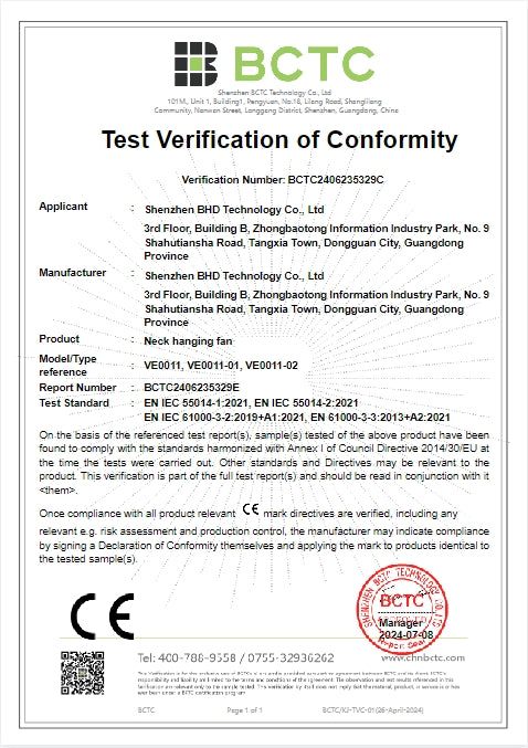Neck Fan CE Certification