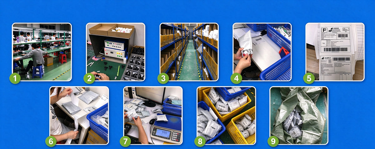 China warehouse workflow for branded ecommerce dropshipping, product inspection, packing and shipment preparation