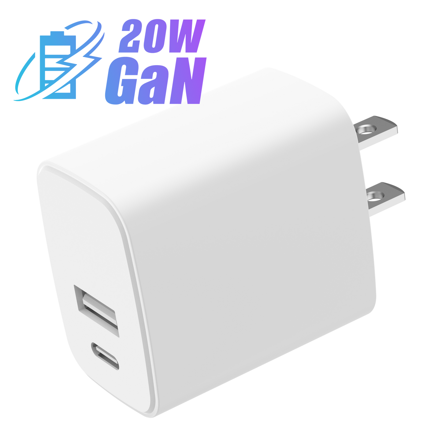 CE ROHS FCC Certified 18W 20W dual port GaN wall charger with QC, PD, AFC, SCP, FCP protocol