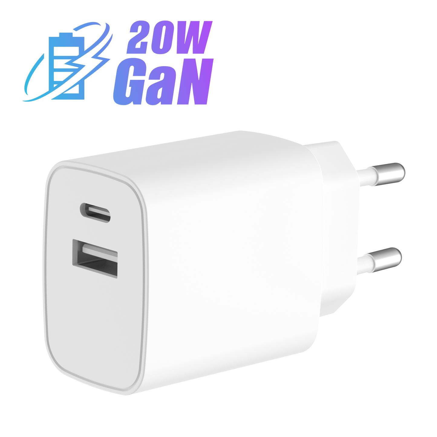 CE ROHS FCC Certified 18W 20W dual port GaN wall charger with QC, PD, AFC, SCP, FCP protocol