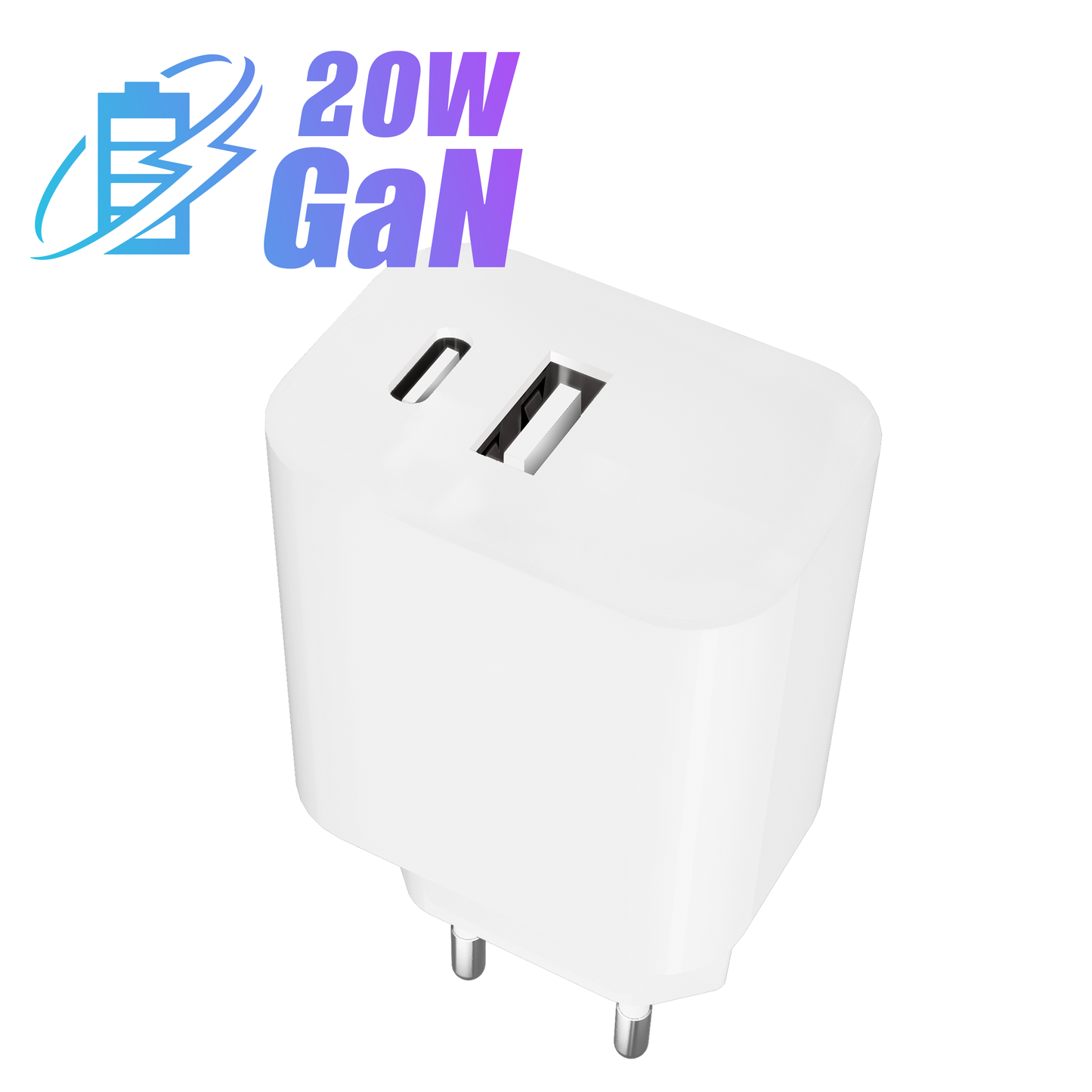 CE ROHS FCC Certified 18W 20W dual port GaN wall charger with QC, PD, AFC, SCP, FCP protocol