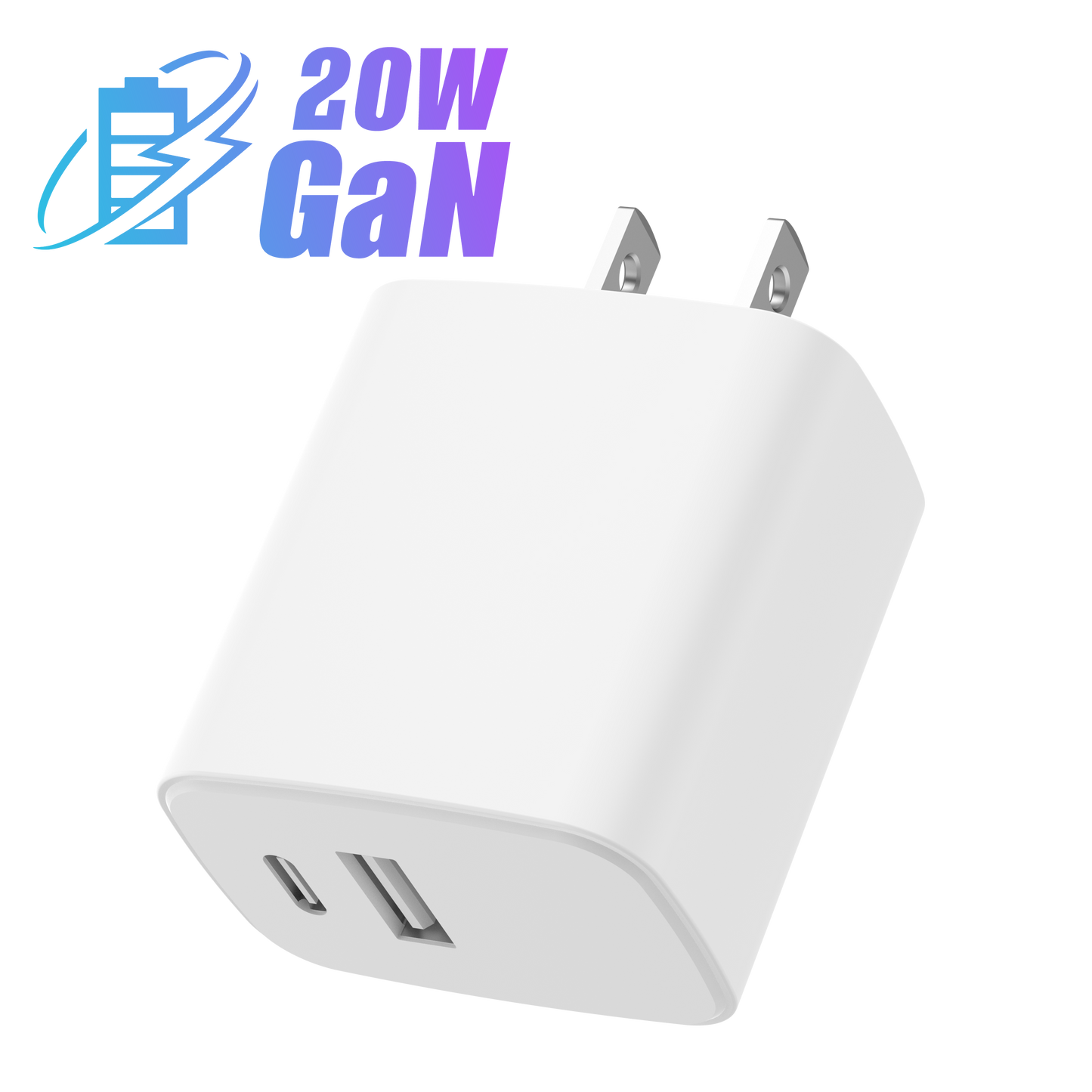 CE ROHS FCC Certified 18W 20W dual port GaN wall charger with QC, PD, AFC, SCP, FCP protocol