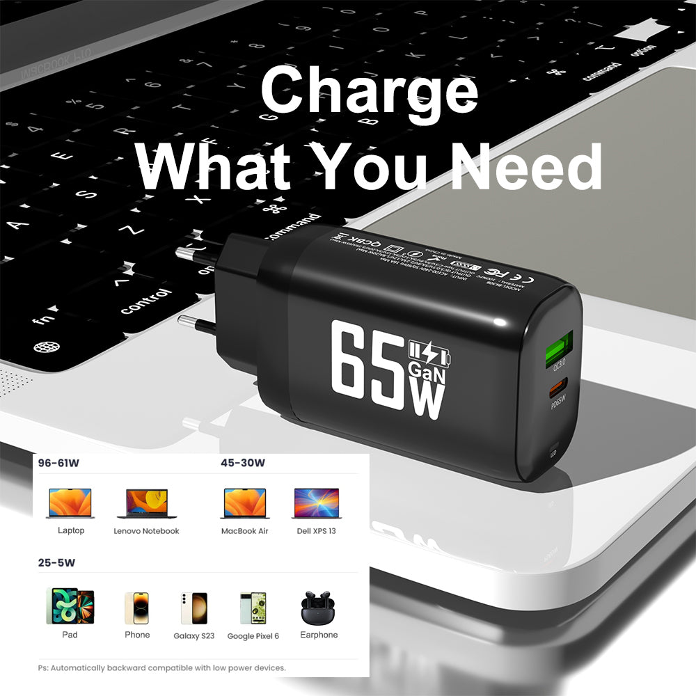 65W GaN Fast Charger with QC3.0 PD