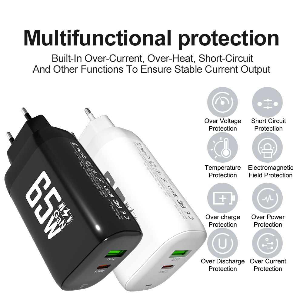 65W GaN Fast Charger with QC3.0 PD