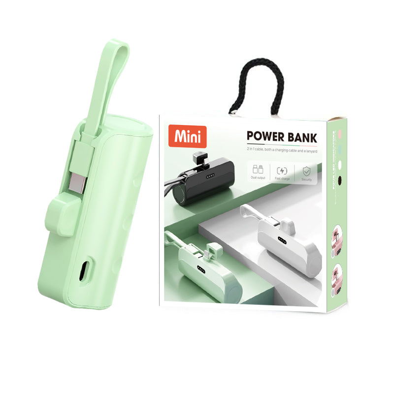 Portable 3000mAh 5000mAh mini power bank with integrated charging cable