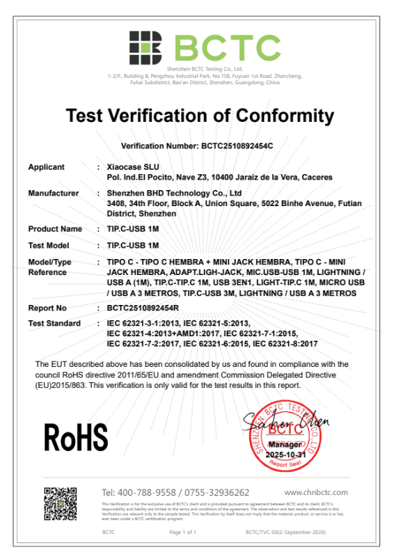 Date Cable RoHS Certification