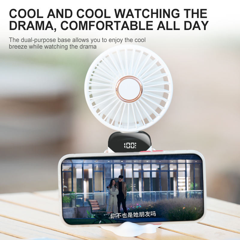 Portable Handheld Fan with Strap and Display