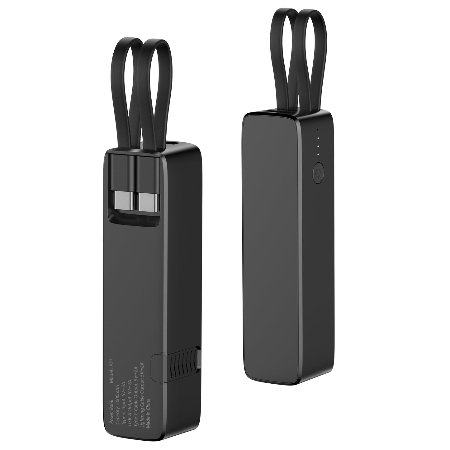 5000mAh mulitifunctional mini portable power bank with cables&torch&phone holders