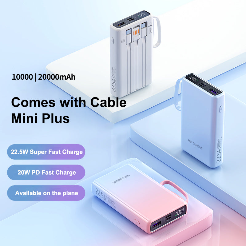 10000mAh Fast Charging Power Bank with 3 Built-in Cables