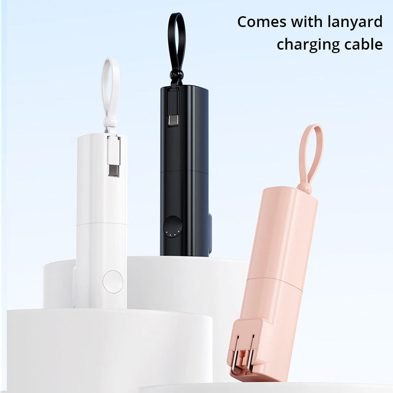 Compact Power Bank with Built-In Cable & Plug