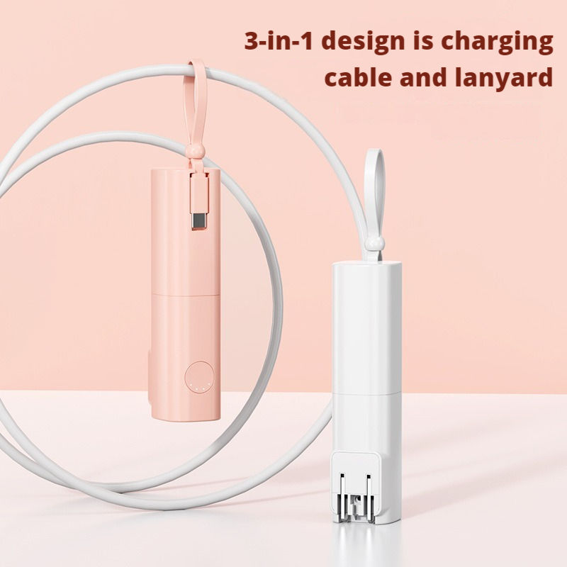 Compact Power Bank with Built-In Cable & Plug