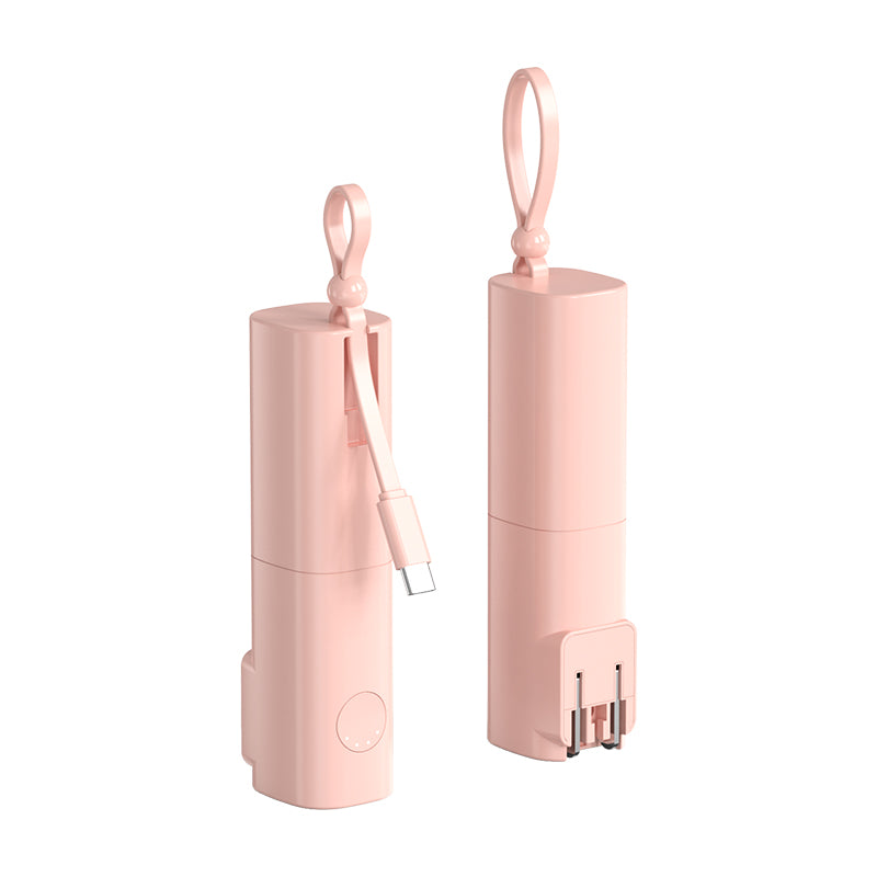 Compact Power Bank with Built-In Cable & Plug