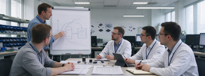 Technical team meeting for electronic product requirement confirmation