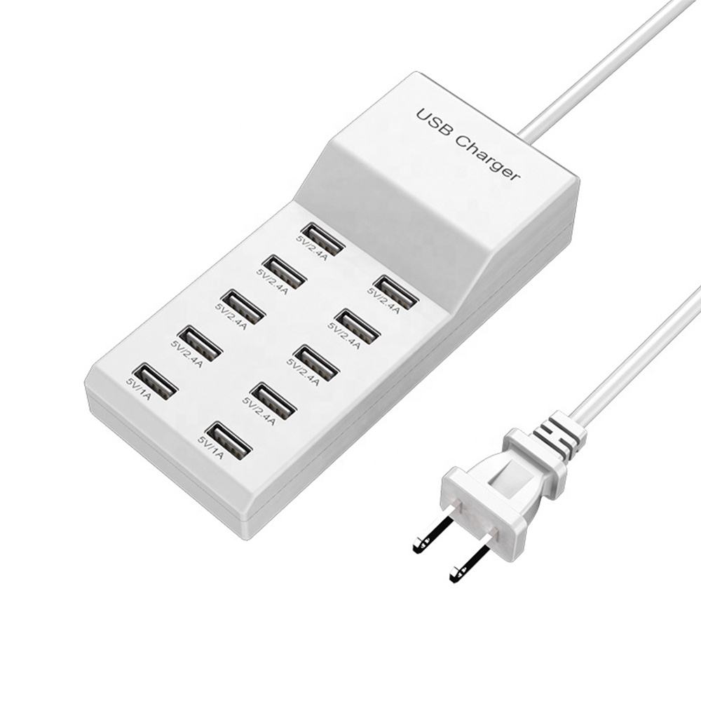 USB Charger USB Wall Charger with Rapid Charging Auto Detect Tech Safety Guaranteed 10-Port Family-Sized Smart USB Ports for Multiple Devices