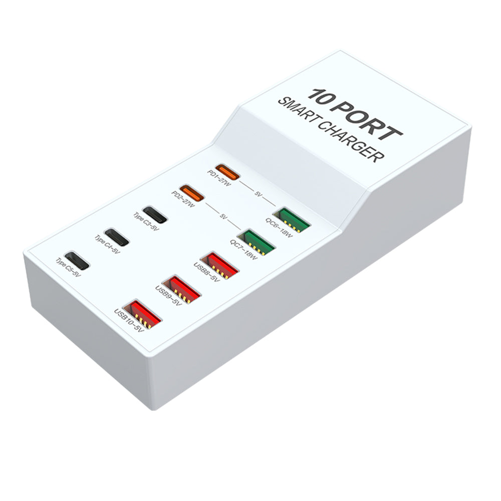 Family-Sized 10-Port USB Wall Charger with RapidSmart Technology: Safe, Auto-Detect Charging Station for Smartphones, Tablets, Laptops & More