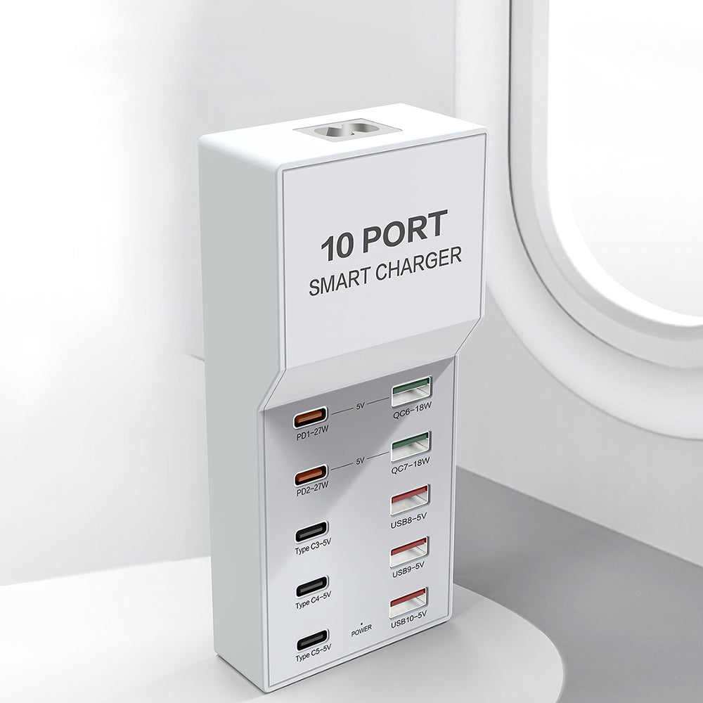 Family-Sized 10-Port USB Wall Charger with RapidSmart Technology: Safe, Auto-Detect Charging Station for Smartphones, Tablets, Laptops & More